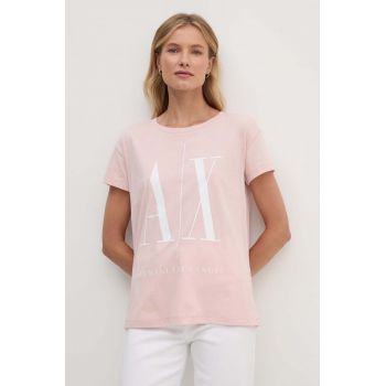 Armani Exchange tricou din bumbac culoarea roz