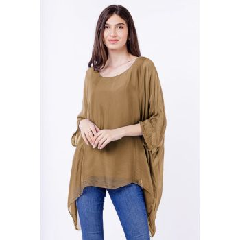 Bluza din matase naturala in colturi, camel