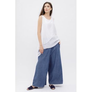 Pantaloni largi de vara din bumbac, denim