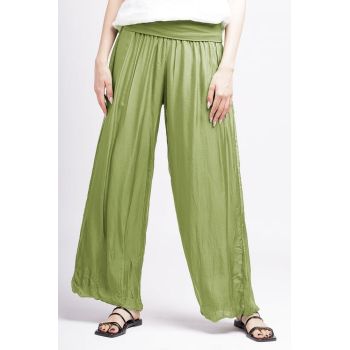 Pantaloni verde oliv din matase naturala, tip salvari