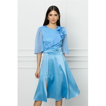 Rochie DY Fashion bleu cu bust din voal si fusta din satin