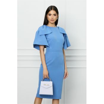 Rochie DY Fashion bleu cu funde pe umeri