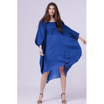 Rochie oversize, albastra , din in si batist de bumbac