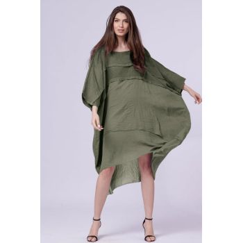 Rochie oversize, kaki, din in si batist de bumbac