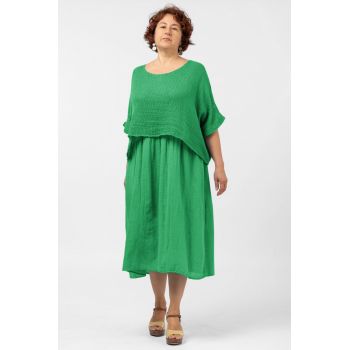 Rochie suprapusa cu bluza plasa, din bumbac, verde intens