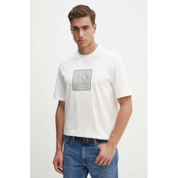 Armani Exchange tricou din bumbac barbati, culoarea alb, cu imprimeu, 6DZTHB ZJ9JZ