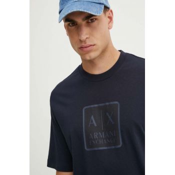 Armani Exchange tricou din bumbac barbati, culoarea albastru marin, cu imprimeu, 6DZTHB ZJ9JZ