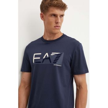 EA7 Emporio Armani tricou din bumbac barbati, culoarea albastru marin, cu imprimeu, AF11970.7M000002