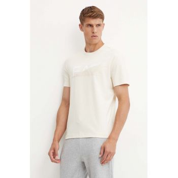 EA7 Emporio Armani tricou din bumbac barbati, culoarea bej, cu imprimeu, AF11970.7M000002