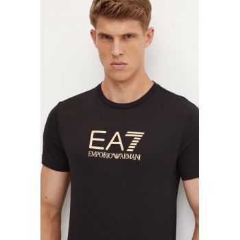 EA7 Emporio Armani tricou din bumbac barbati, culoarea negru, cu imprimeu, AF10170.7M000007