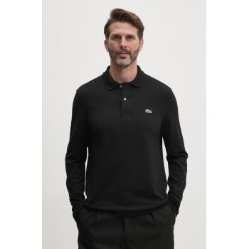 Lacoste longsleeve din bumbac L1312 031 culoarea negru, uni L1312.031-031