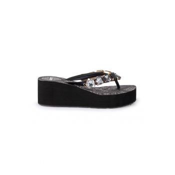 Papuci flip-flop wedge cu cristale