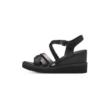 Sandale wedge cu detalii de piele