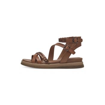 Sandale wedge cu detalii de piele