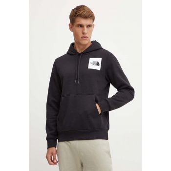 The North Face bluza Fine Hoodie barbati, culoarea negru, cu glugă, cu imprimeu, NF0A89EUJK31