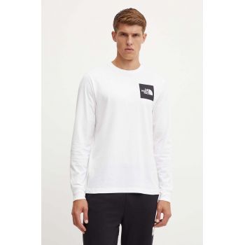 The North Face longsleeve L/S Fine Tee barbati, culoarea alb, cu imprimeu, NF0A8A6PFN41