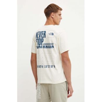 The North Face tricou din bumbac Coordinates Tee barbati, culoarea bej, cu imprimeu, NF0A89DAQLI1