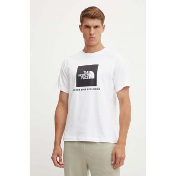 The North Face tricou din bumbac S/S Raglan Redbox Tee barbati, culoarea alb, cu imprimeu, NF0A87NJFN41