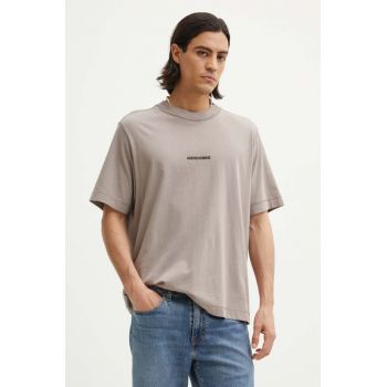 Abercrombie & Fitch tricou din bumbac barbati, culoarea bej, cu imprimeu, KI123-1039