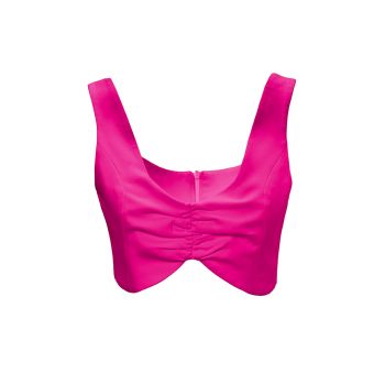 Costum fuchsia cu sacou cu umeri construiti si pantaloni scurti - Cu Top/Fara Top