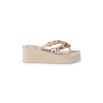 Papuci flip-flop wedge cu cristale