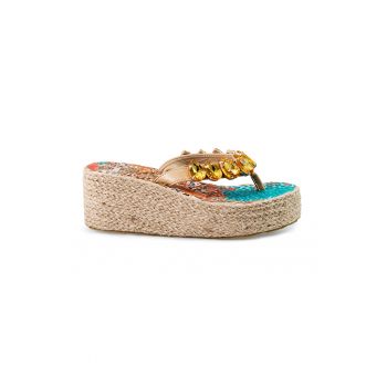 Papuci flip-flop wedge cu cristale