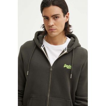 Superdry bluza barbati, culoarea verde, cu glugă, cu imprimeu, M2013116A-3JZ