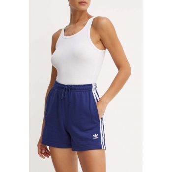 adidas Originals pantaloni scurti femei, culoarea albastru marin, cu imprimeu, high waist, IY2158