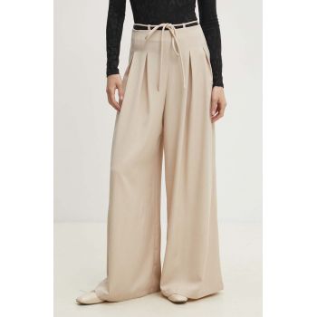 Answear Lab pantaloni femei, culoarea bej, lat, high waist