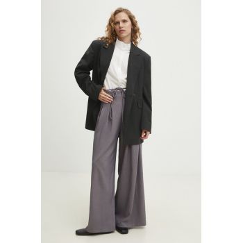 Answear Lab pantaloni femei, culoarea gri, lat, high waist