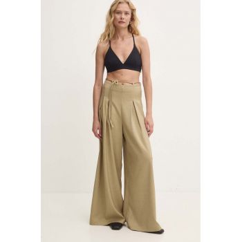 Answear Lab pantaloni femei, culoarea verde, lat, high waist