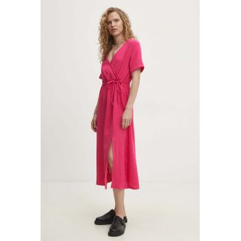 Answear Lab rochie din bumbac culoarea roz, midi, evazati