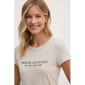 Armani Exchange tricou din bumbac culoarea bej