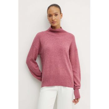 BOSS pulover de lana femei, culoarea roz, cu turtleneck, 50521898