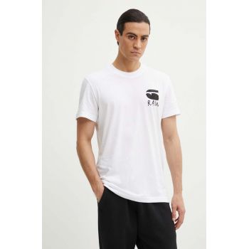 G-Star Raw tricou din bumbac barbati, culoarea alb, cu imprimeu, D25700-336