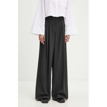 Iceberg pantaloni din lana culoarea gri, lat, high waist, B051 3068