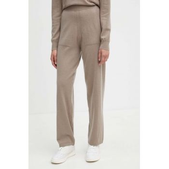 Max Mara Leisure pantaloni de lana culoarea bej, drept, high waist, 2426336018600