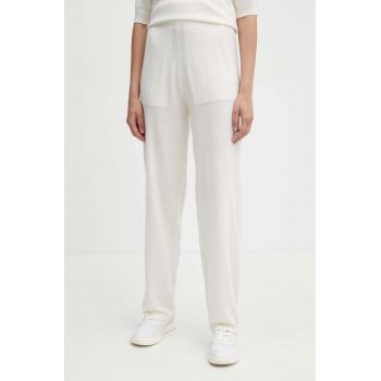 Max Mara Leisure pantaloni de lana culoarea bej, drept, high waist, 2426336018600