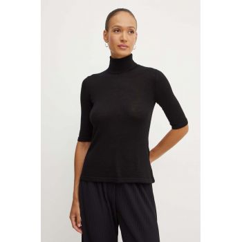 Max Mara Leisure pulover de lana femei, culoarea negru, light, cu guler, 2426366098600