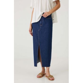 Medicine fusta jeans culoarea albastru marin, maxi, drept