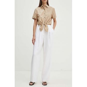 Theory pantaloni din in culoarea alb, lat, high waist, O0503211