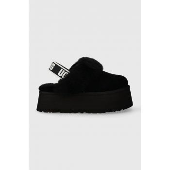 UGG papuci din piele întoarsă W FUNKETTE culoarea negru, 1113474 BLK