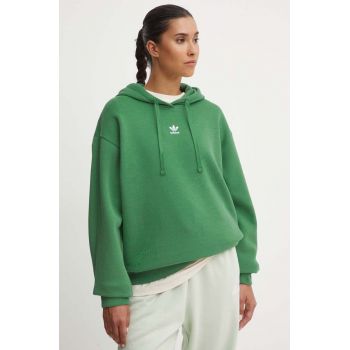 adidas Originals bluza femei, culoarea verde, cu glugă, neted, IY9620