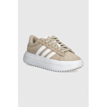 adidas sneakers din piele intoarsă Grand Court Platform culoarea bej, IH2408