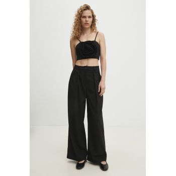 Answear Lab pantaloni femei, culoarea negru, lat, high waist