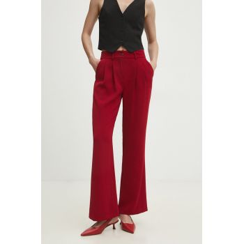 Answear Lab pantaloni femei, culoarea rosu, drept, high waist