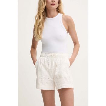 Answear Lab pantaloni scurti din bumbac culoarea alb, neted, high waist