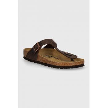 Birkenstock șlapi din nubuc culoarea maro, cu toc plat