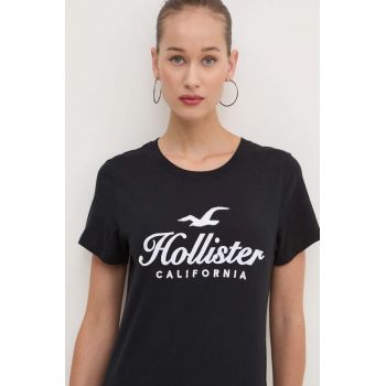 Hollister Co. tricou din bumbac femei, culoarea negru, KI357-3284