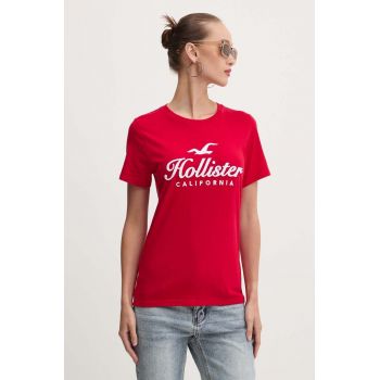 Hollister Co. tricou din bumbac femei, culoarea rosu, KI357-3285